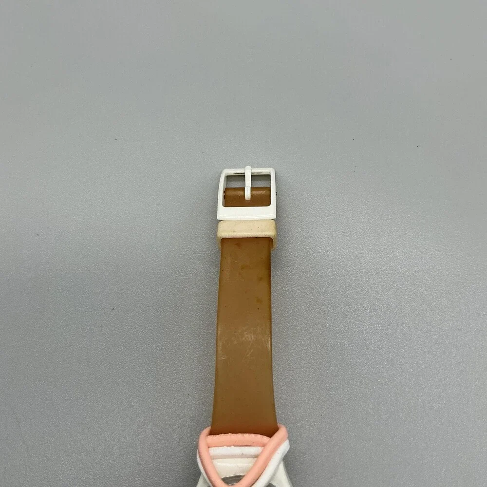 Vtg Swatch Raspberry Womens Watch 25mm White Blue Dial Brown Strap New Battery